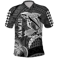Hawaii Polo Shirt Shark and Turtle Mix Kakau LT9 Black - Polynesian Pride