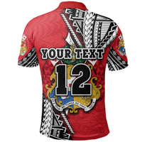 Custom Tonga Rugby Polo Shirt Polynesian Style Pinwheel Custom Text and Number - Polynesian Pride