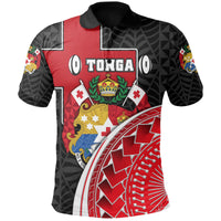 Custom Tonga Rugby Polo Shirt Polynesian Armor Style Black - Polynesian Pride