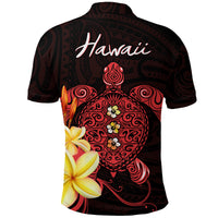 Hawaii Turtle Polo Shirt Hawaiian Flowers Version Red Elegant LT13 - Polynesian Pride