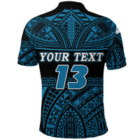 Custom Polynesian Rugby Polo Shirt Love Blue Custom Text and Number - Polynesian Pride