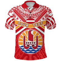 Custom Tahiti Rugby Polo Shirt Polynesian Coat Of Arms and Flag Unisex Red - Polynesian Pride