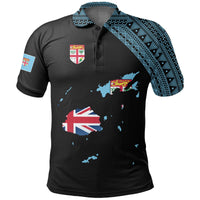 Fiji Polo Shirt Viti Flag Map Style Black 02 A5 Unisex Black - Polynesian Pride