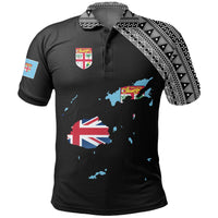 Fiji Polo Shirt Viti Flag Map Style Black 01 A5 Unisex Black - Polynesian Pride