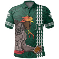 Hawaii Warrior Helmet Football Green Kakau Polo Shirt - Polynesian Pride