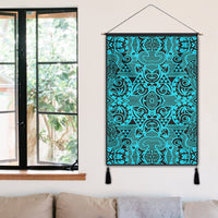 Polynesian Kakau Turtle Blue Hanging Poster - AH Hanging Poster 50 x 75 cm Cotton And Linen - Polynesian Pride