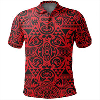 Unisex Polynesian Kakau Turtle Red Polo Shirt - Polynesian Pride