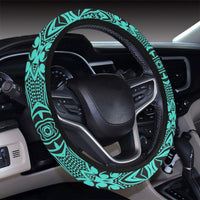 Polynesian Kakau Turtle Turquoise Hawaii Steering Wheel Cover with Elastic Edge - Polynesian Pride