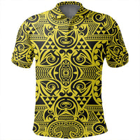 Unisex Polynesian Kakau Turtle Yellow Polo Shirt - Polynesian Pride