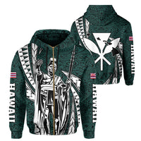 Polynesian King Culture Turquoise Hoodie (Zip up) Mega Style Unisex Black - Polynesian Pride