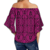 Polynesian Lauhala Mix Pink Hawaii Women's Off Shoulder Wrap Waist Top - Polynesian Pride