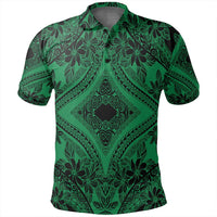 Unisex Polynesian Plumeria Mix Green Black Polo Shirt - Polynesian Pride