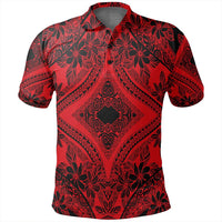 Unisex Polynesian Plumeria Mix Red Black Polo Shirt - Polynesian Pride