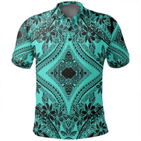 Unisex Polynesian Plumeria Mix Turquoise Black Polo Shirt - Polynesian Pride