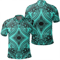 Unisex Polynesian Plumeria Mix Turquoise Black Polo Shirt Unisex Art - Polynesian Pride