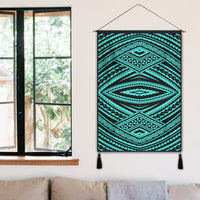 Polynesian Tatau Turquoise Hanging Poster - AH Hanging Poster 50 x 75 cm Cotton And Linen - Polynesian Pride