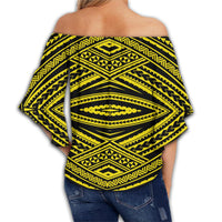 Polynesian Tatau Yellow Hawaii Women's Off Shoulder Wrap Waist Top - Polynesian Pride