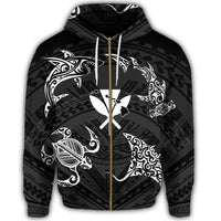 Polynesian Turtle Hammerhead Shark Ray Kanaka Hawaii Zip Hoodie Circle - Polynesian Pride