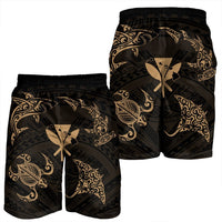 Polynesian Turtle Hammerhead Shark Ray Kanaka Hawaii Men's Shorts Circle Gold - AH - Polynesian Pride