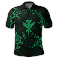 Polynesian Turtle Hammerhead Shark Ray Kanaka Hawaii Polo Shirt Circle Green - Polynesian Pride
