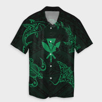 Polynesian Couple Outfits Matching Dress and Hawaiian Shirt Polynesian Turtle Hammerhead Shark Ray Kanaka Hawaii Circle Green RLT14 - Polynesian Pride
