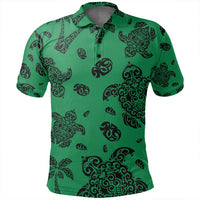 Unisex Polynesian Turtle Palm and Sea Pebbles Green Polo Shirt - Polynesian Pride