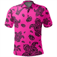 Unisex Polynesian Turtle Palm and Sea Pebbles Pink Polo Shirt - Polynesian Pride