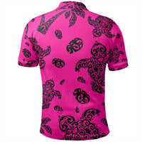 Unisex Polynesian Turtle Palm and Sea Pebbles Pink Polo Shirt - Polynesian Pride