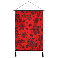 Polynesian Turtle Palm And Sea Pebbles Red Hanging Poster - AH Hanging Poster 43 x 65 cm Cotton And Linen - Polynesian Pride