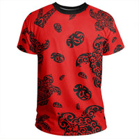 Polynesian Turtle Palm And Sea Pebbles Red T Shirt - Polynesian Pride