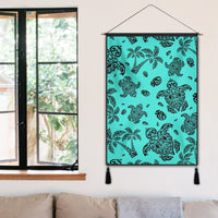 Polynesian Turtle Palm And Sea Pebbles Turquoise Hanging Poster - AH Hanging Poster 50 x 75 cm Cotton And Linen - Polynesian Pride