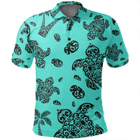 Unisex Polynesian Turtle Palm and Sea Pebbles Turquoise Polo Shirt - Polynesian Pride