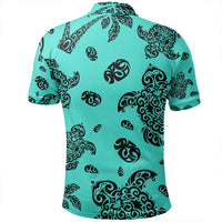Unisex Polynesian Turtle Palm and Sea Pebbles Turquoise Polo Shirt - Polynesian Pride