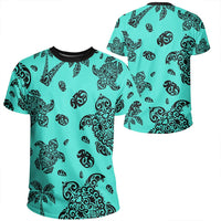 Polynesian Turtle Palm And Sea Pebbles Turquoise T Shirt Unisex Polyester - Polynesian Pride