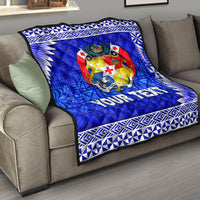 (Custom Personalised) Tonga Coat Of Arms Premium Quilt Simplified Version - Blue LT8 - Polynesian Pride