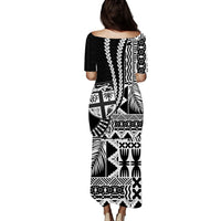 Fiji Puletasi Dress Masi Tapa Patterns Black Style LT6 - Polynesian Pride