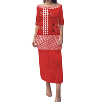 Polynesian Puletasi Dress Tropical Flower Mix Polynesian Pattern Ver.02 LT14 Red - Polynesian Pride