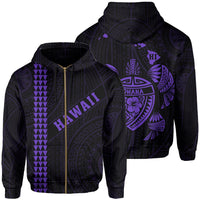 Polynesian Kakau Turtle Ohana Map of Hawaii Zip Hoodie Purple Unisex Purple - Polynesian Pride