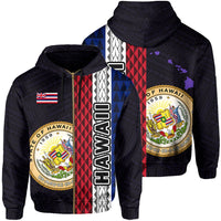Polynesian Kakau Hawaii Flag Seal of Hawaii Zip Hoodie Purple Unisex Purple - Polynesian Pride
