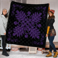 Hawaiian Quilt Maui Plant And Hibiscus Premium Quilt - Purple Black - AH - Polynesian Pride