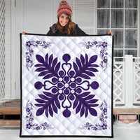 Hawaiian Quilt Maui Plant And Hibiscus Premium Quilt - Purple White - AH - Polynesian Pride