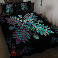 Hawaiian Quilt Maui Plant And Hibiscus Pattern Quilt Bed Set - Shell Black - AH - Polynesian Pride