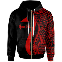 Tokelau Custom Zip up Hoodie Red Tentacle Tribal Pattern Unisex Red - Polynesian Pride