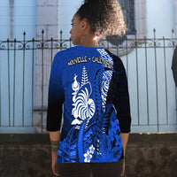 (Custom Personalised) New Caledonia Raglan 3/4 Sleeve T Shirt Nautilus Blue Polynesian Hibiscus LT13 - Polynesian Pride