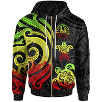 Tahiti Polynesian Zip up Hoodie Reggae Tentacle Turtle Unisex Reggae - Polynesian Pride