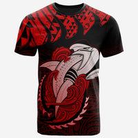 Hawaii Polynesian Aumakua Hammerhead Shark T Shirt Cloud Style Red - Polynesian Pride