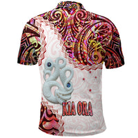 New Zealand Maori Polo Shirt Aotearoa Manaia Red Paua Shell Kia Ora LT9 - Polynesian Pride
