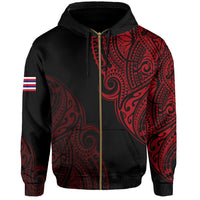 Personalized Hawaii Map Polynesian Warrior Ikaika Hoodie Zip William Style Red - Polynesian Pride