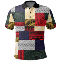 Polynesian All Over Polo Shirt Polynesian Design Retro Patchwork Unisex Red - Green - Polynesian Pride