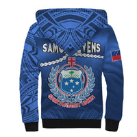Samoa Rugby Sherpa Hoodie Manu Samoa Polynesian Hibiscus Blue Style LT14 - Polynesian Pride